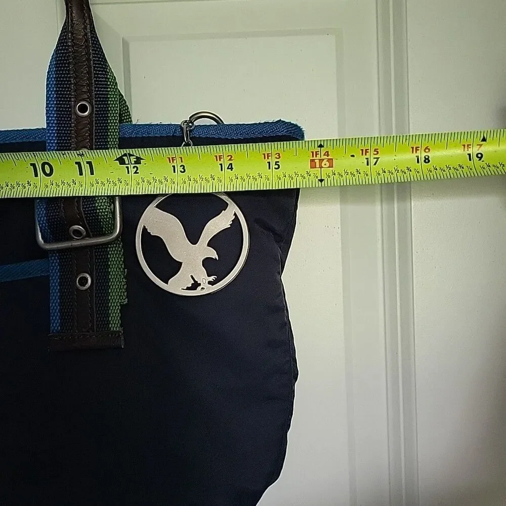 Y2K American Eagle‎ Navy Blue Buckle Tote Bag with Keychain Logo